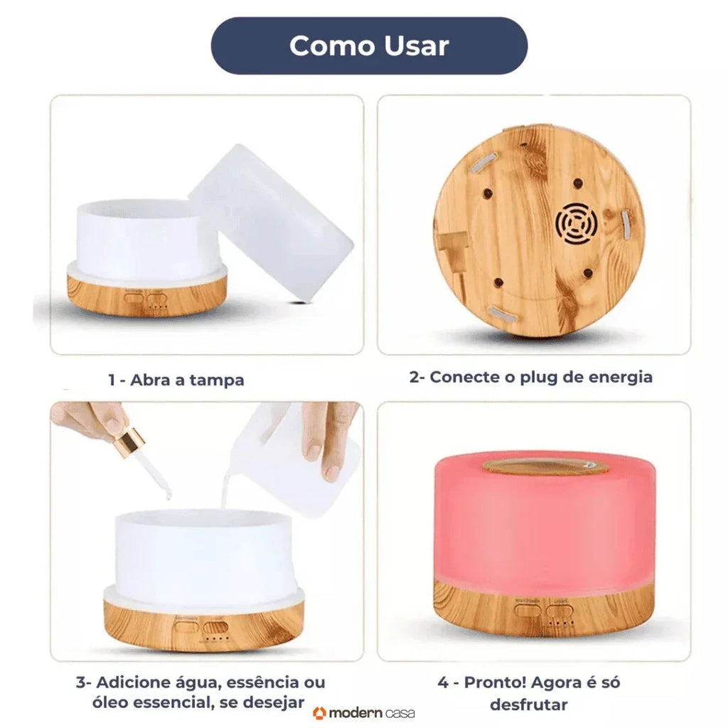 Aromatizador Umidificador Ultrassônico LED 7 Cores