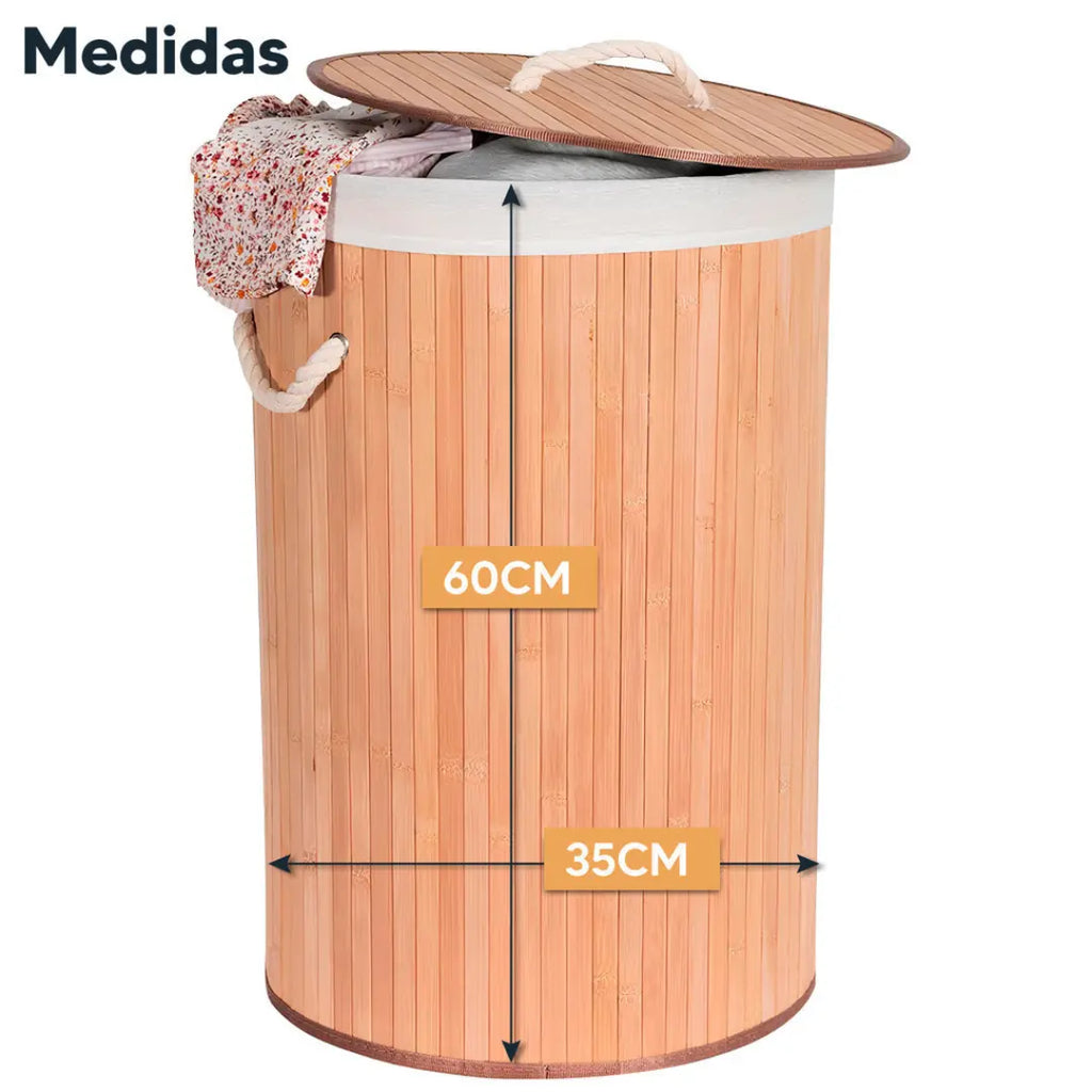 Cesto de Roupas de Bambu com Forro em Tecido