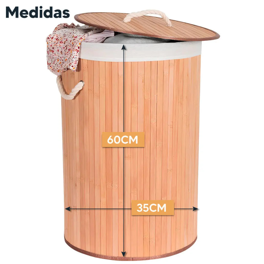 Cesto de Roupas de Bambu com Forro em Tecido