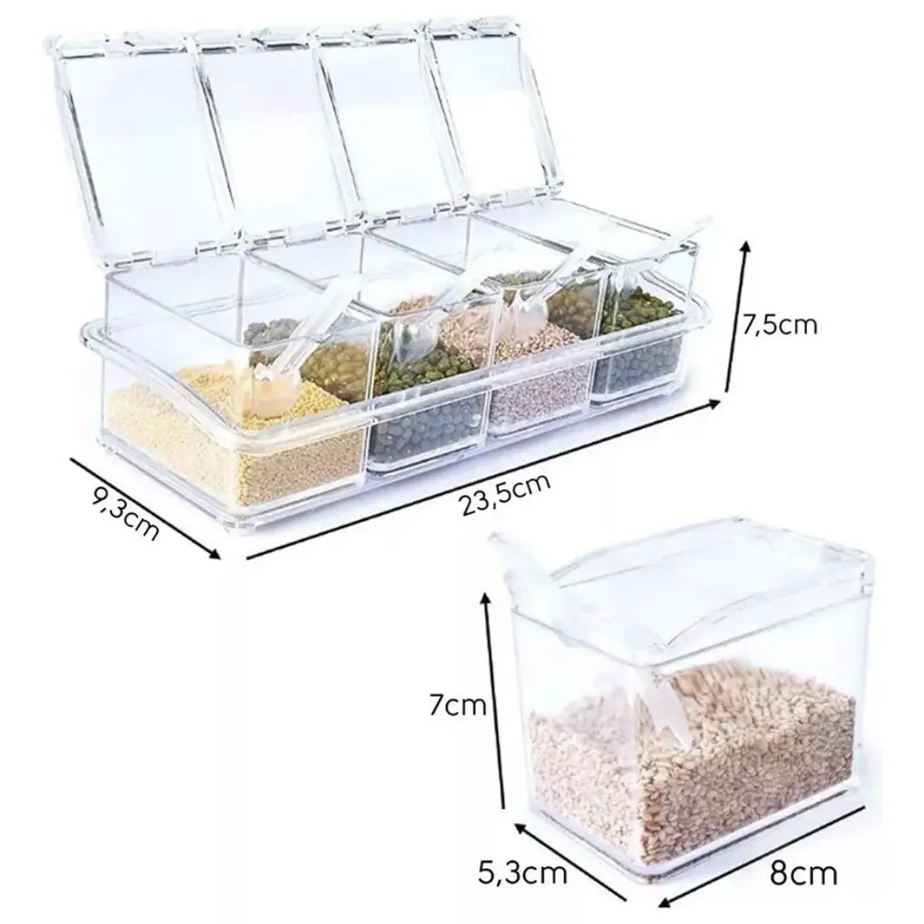 Porta Temperos e Condimentos Acrílico 4 Potes Organizadores