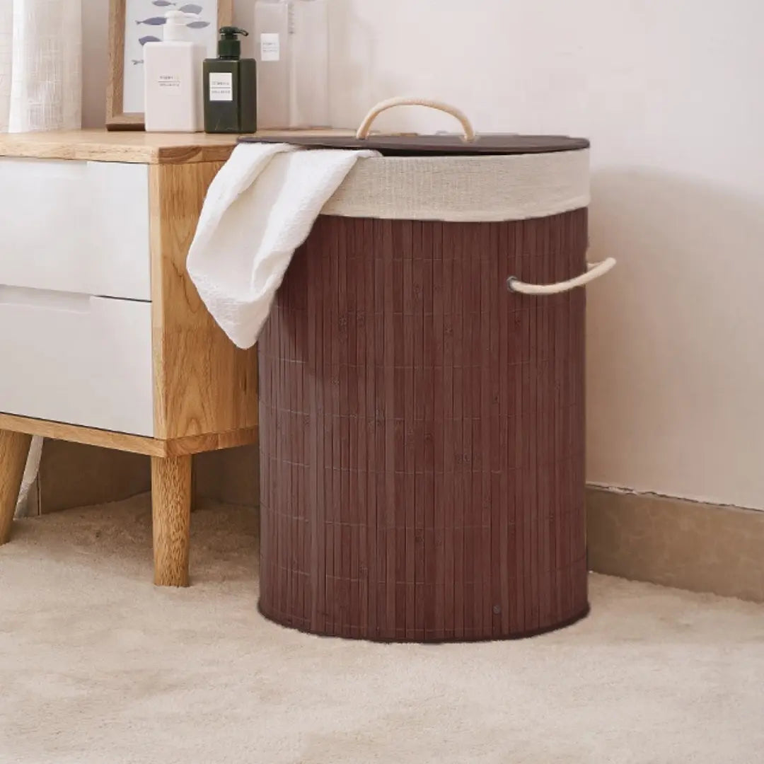 Cesto de Roupas de Bambu com Forro em Tecido