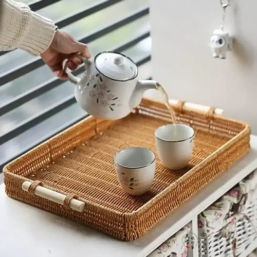 Bandeja de Vime com Estilo Rústico Quadrada