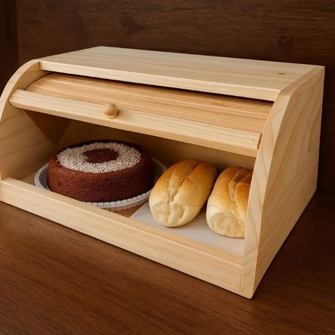 Porta Pão em Bambu Com Tampa Retrátil