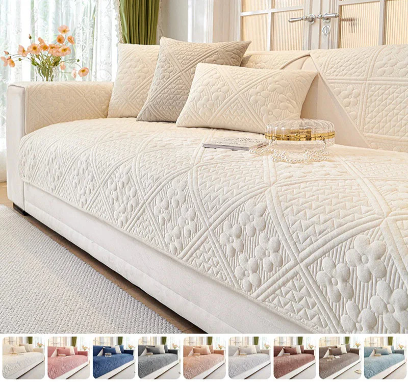 Capa de Sofá Aveludada com Estampa Floral para Todas as Estações - Macia e Antiderrapante