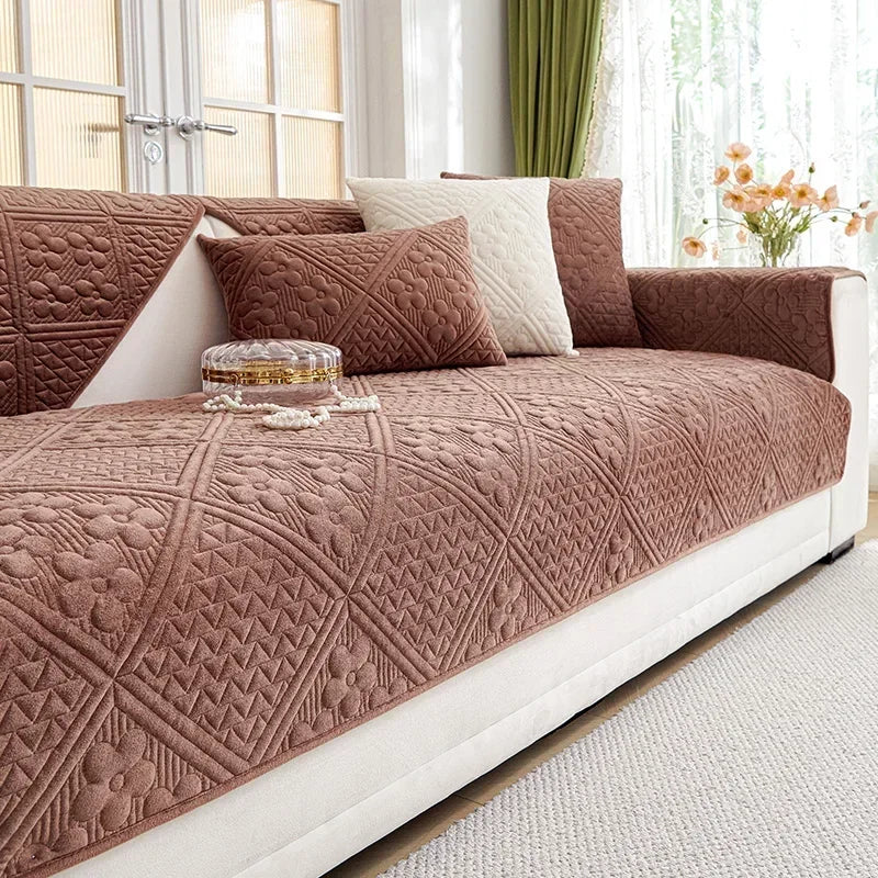 Capa de Sofá Aveludada com Estampa Floral para Todas as Estações - Macia e Antiderrapante