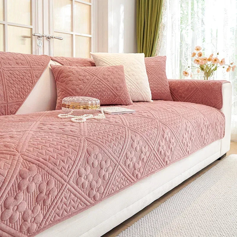 Capa de Sofá Aveludada com Estampa Floral para Todas as Estações - Macia e Antiderrapante